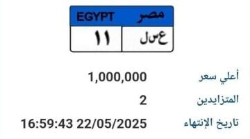 عاجل.. 
                                            سعرها وصل مليون جنيه.. طرح لوحة سيارة مميزة رقمها “ع سـ ل 11” بالمزاد
