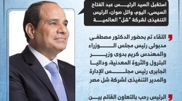 عاجل.. 
                                            الرئيس السيسى يؤكد حرص مصر على سداد مستحقات الشركات لتعزيز الثقة.. إنفوجراف